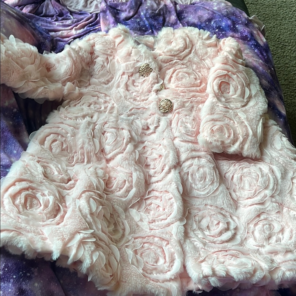 B19 Blueberi Boulevard Pastel Pink Tulle Rosette Dress Jacket; 18 months, NWOT